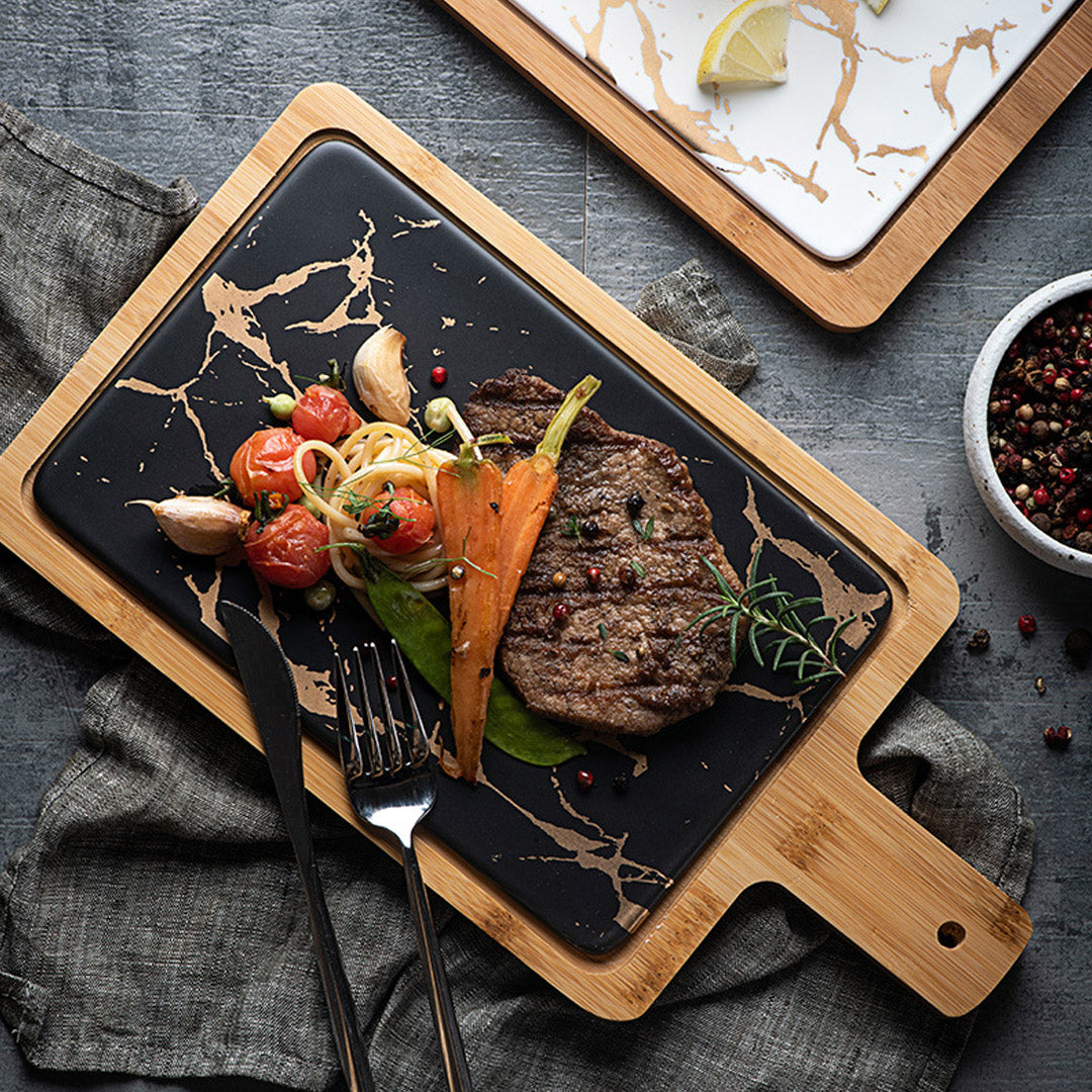 Black Square Wooden Serving plate 33.5cm
