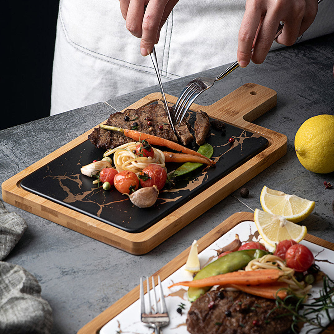 Black Square Wooden Serving plate 33.5cm