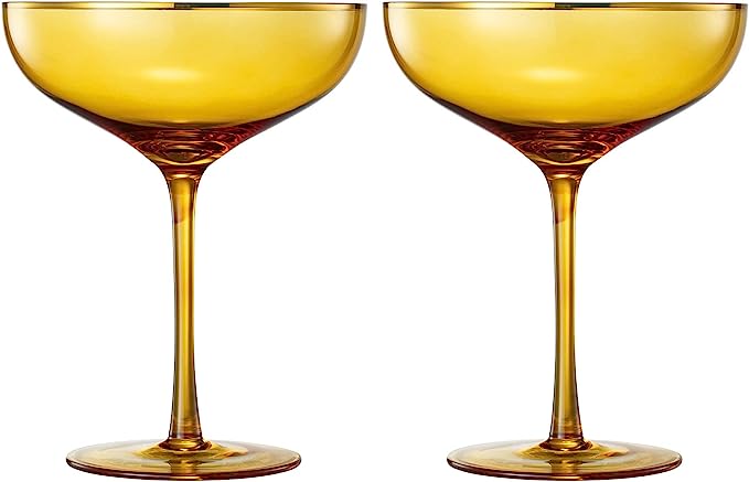 Colored Sunset Yellow & Gilded Rim Coupe Glass, 9oz Cocktail & Champagne Glasses 2-Set Vibrant Color Gold Vintage Tumblers, Margarita, Glassware Gift Idea Gifts for Mom, Him, Wife, Housewarming Coupes-4