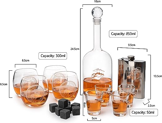 Marine Big Box Wall Decor Murphy with Decanter, 4 whiskey glasses, 4 shot glasses, marine flask, marine gifts-3
